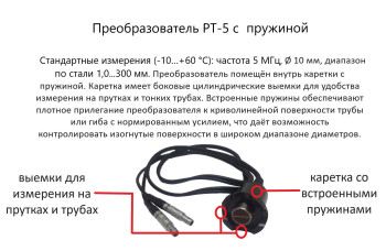 Датчик ультразвуковой PT-5 с пружиной (5 МГц; 20х3 мм) для толщиномеров В7-287/297