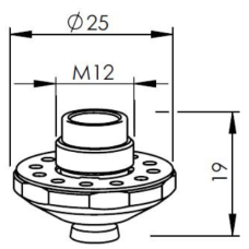 Одинарное сопло D25*H19*М12 (диаметр вн. отверстия 0.8-6)