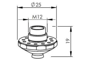 Одинарное сопло D25*H19*М12 (диаметр вн. отверстия 0.8-6)