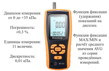 Манометр избыточного давления газа, жидкости и пара цифровой В7-521 от 0 до +35 кПа Манометр избыточного давления газа, жидкости и пара цифровой В7-521 от 0 до +35 кПа